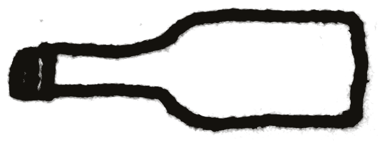 A hand-drawn bottle, tipped on its side